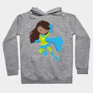 African American Girl, Superhero Girl, Blue Cape Hoodie